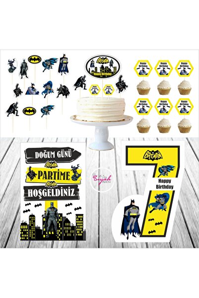 SİYAH PARTİ EVİ Batman 7 Yaş Doğum Günü Pasta Süsü Masa Maketi Seti