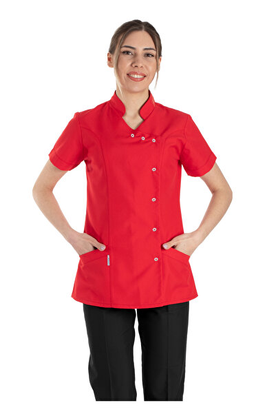 Alsancak Üniforma Luxe Flex Red/Black Lycra Thin Stretch Fabric Doctor Unifor...