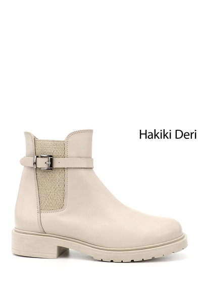 GÖNDERİ(R) Women's Beige Buckle Genuine Leather Chelsea Boots