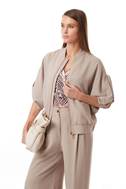 EXPLOSION Hakim Yaka Önden Fermuarlı Beli Lastikli Ceket