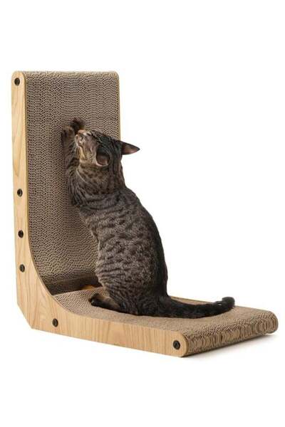 Saharaz L-Shape Cat Scratcher with Ball Toy, Wall Mounted Cardboard Scratch P...