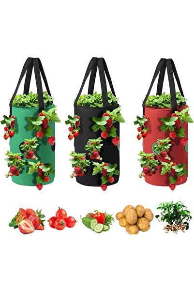 Saharaz عبوة من 3 أكياس لزراعة الفراولة مع 12 فتحة للزراعة، وأحواض زراعة خضرا...