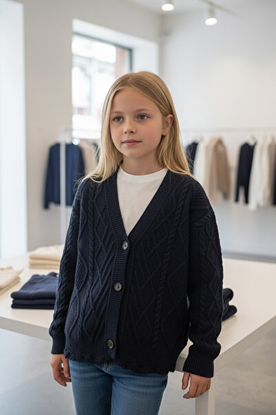 Minimoda Kids Kız Çocuk Eteği Yırtıklı Örgü Desenli Hırka