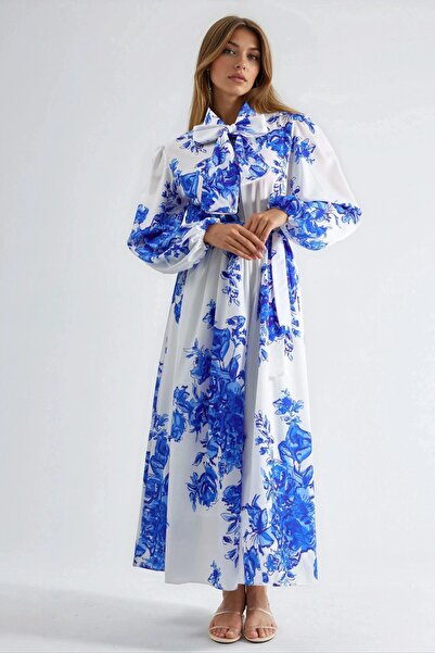 Hiccup Msn Belt Piece Floral Print Shirt Collar Piece Maxi Dress