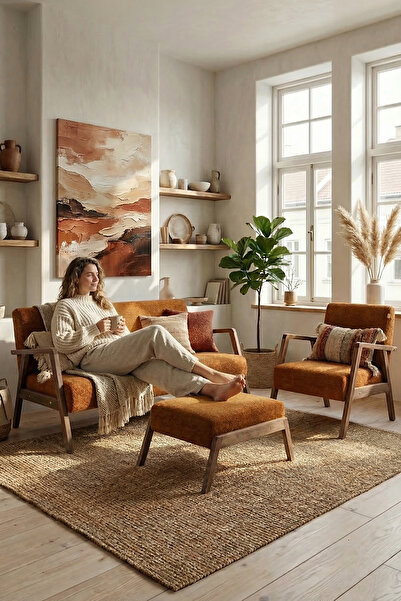 Zem Pavia Çay Seti Ceviz Ahşap, Hardal (1ADET IKİLİ BERJER 1ADET TEKLİ BERJER...