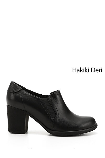 GÖNDERİ(R) Schwarze Damenschuhe/Mädchen aus echtem Leder mit mitteldickem Absatz