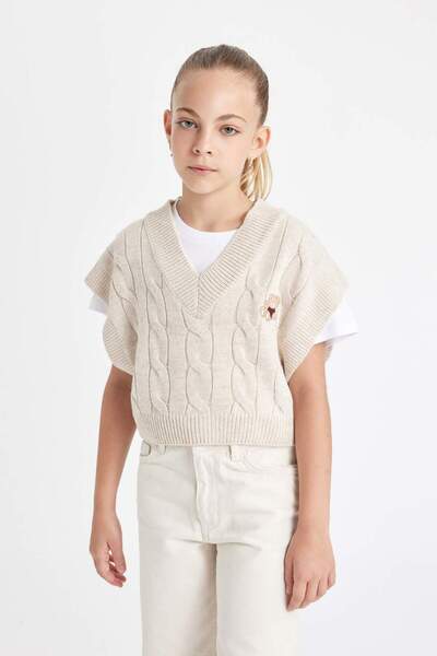 DeFacto Dívčí oversize široký úplet s výstřihem do V C6935A824AU