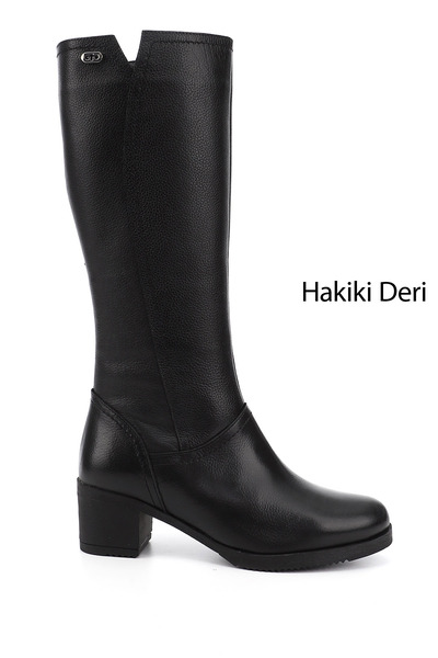 GÖNDERİ(R) حذاء نسائي أسود من الجلد الطبيعي بسحاب وكعب سميك