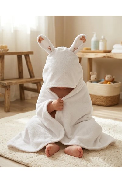 jr.bunnies 100% Cotton Hooded Baby Bath Cover – 75X75 cm