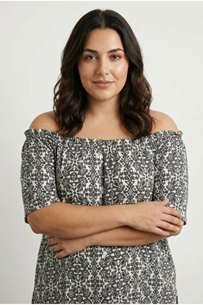 Stil Diva Μπλούζα με μοτίβο με κοντό μανίκι με κουμπιά 322679