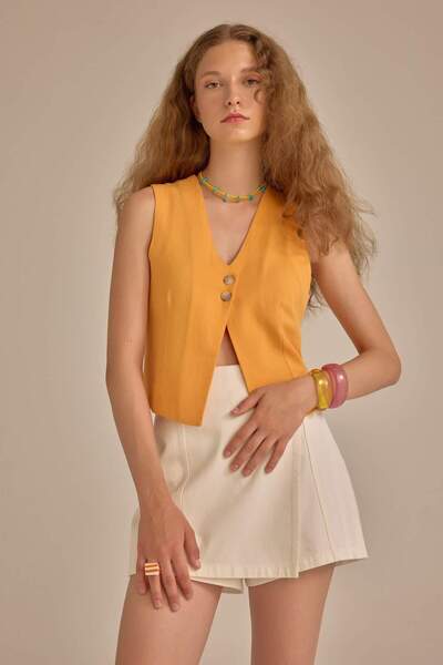 DeFacto Κανονική εφαρμογή με λαιμόκοψη V Λινό Μείγμα Γιλέκο D3507AX24HS