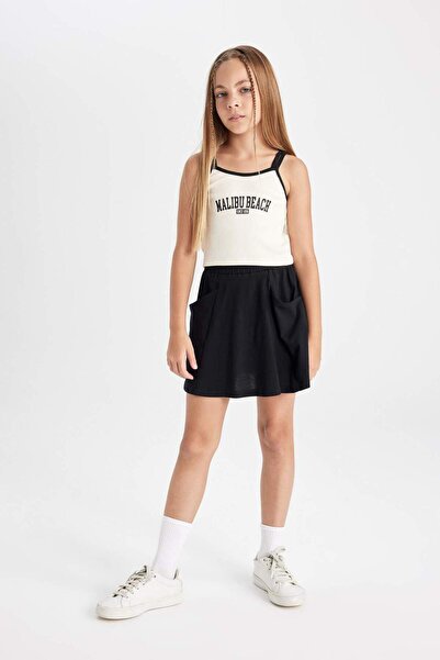 DeFacto Girl's 2-Piece Set Printed Strap Undershirt Top with Elastic Waist an...