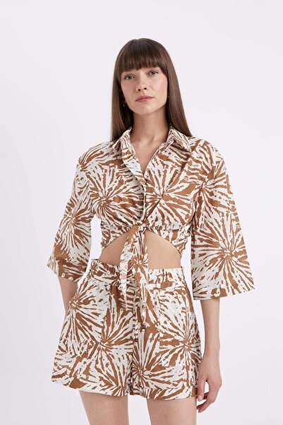 DeFacto Crop Patterned Voile Halbarmbluse D2973AX24SM