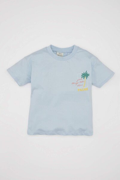 DeFacto Tricou cu mânecă scurtă imprimat cu gât rotund pentru băiețel D3821A5...