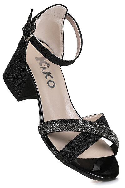 KARAMAZI Tanda Sandale cu toc de 4 cm pentru fete cu sclipici de nisip Pantof...