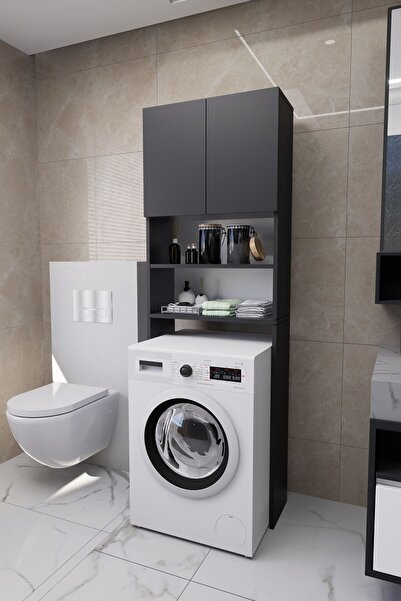 Mirobi Luka Çamaşır Makinesi Üstü Çok Amaçlı Banyo Dolabı Kapaklı ve Raflı, D...