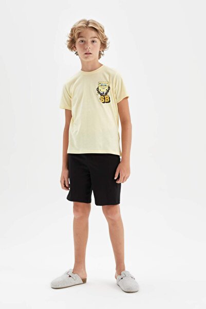 DeFacto Set pijamale SpongeBob pentru băieți, cu mânecă scurtă, pantaloni scu...