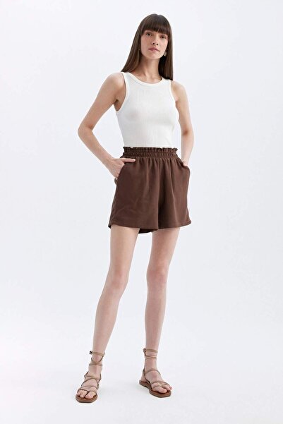 DeFacto Relax Fıt Paperbag Leinenmisch-Shorts mit weitem Bein und Taille D394...