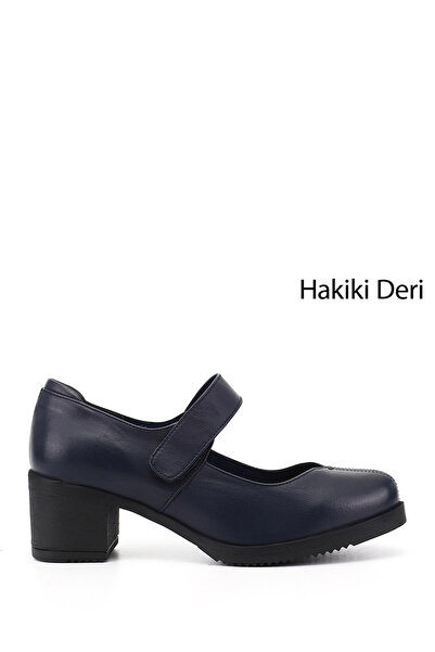 GÖNDERİ(R) Pantofi de damă cu toc mijlociu, albastru bleumarin, din piele nat...