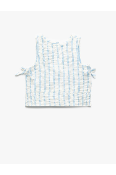 Koton Fiyonk Detaylı Viskon Karışımlı Bisiklet Yaka Çizgili Crop Bluz