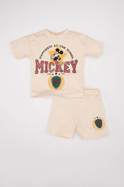 DeFacto Disney Mickey & Minnie Baby Boy Set - Combed Cotton, Short Sleeve T-S...
