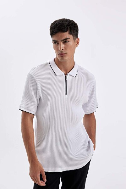 DeFacto Slim Fit Zippered Short Sleeve Polo T-Shirt D3948Ax24Sm