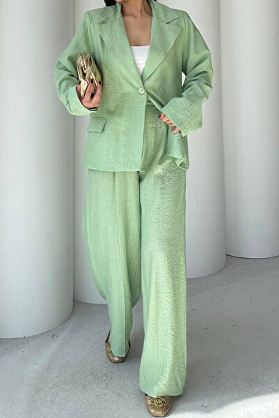 Neşeli Butik Women's Mint Green Oversized Single Button Blazer Jacket Pantsui...