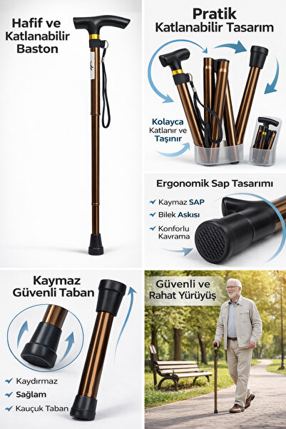 EyluX Shop Asa Baston Konforlu Denge Bastonu Katlanabilir Ayarlanabilir Alümi...