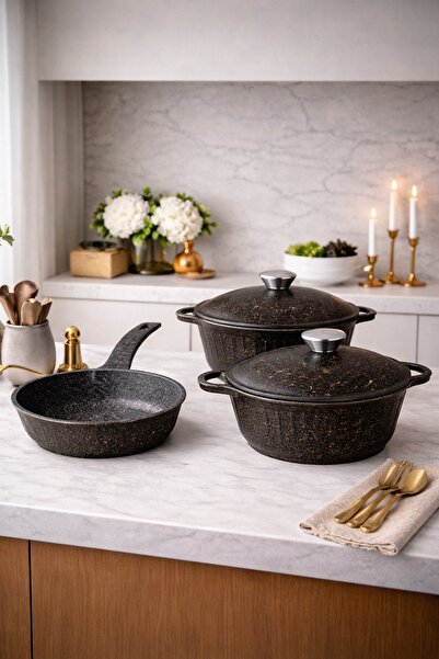 Luxxa Home Roma Serisi 5 Parça Mini Döküm Tencere Seti Füme