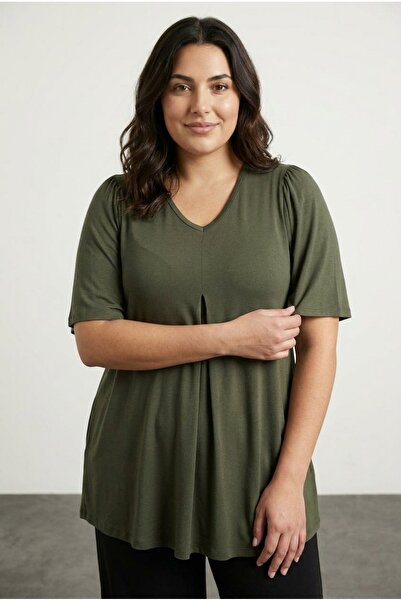 Stil Diva Bluza od likre veće veličine, V-izrez, asimetričnog kroja, bez šabl...