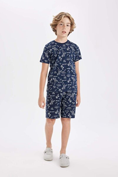 DeFacto Boy's Pajama Set Patterned Short Sleeve Top Shorts C5502A824Sm