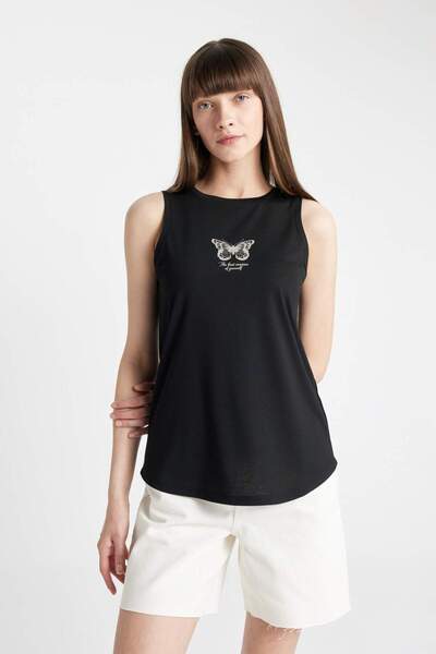 DeFacto Regular Fit Printed Crew Neck Undershirt D3603Ax24Sm