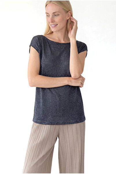 WESTMARK LONDON Black Gray Crew Neck Glitter Short Sleeve Women's T-Shirt Sky...