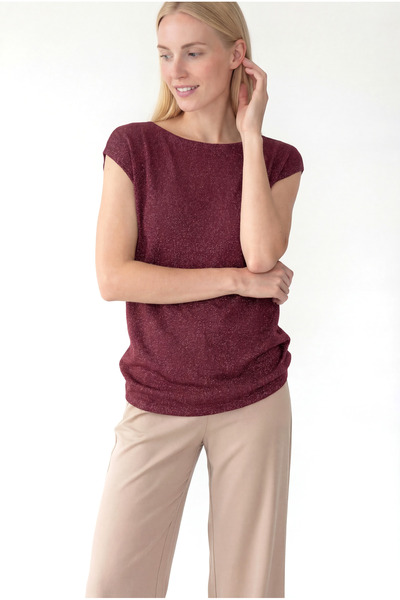 WESTMARK LONDON Γυναικείο μπλουζάκι με κοντό μανίκι με λάμψη μπορντό SKY GLIT...