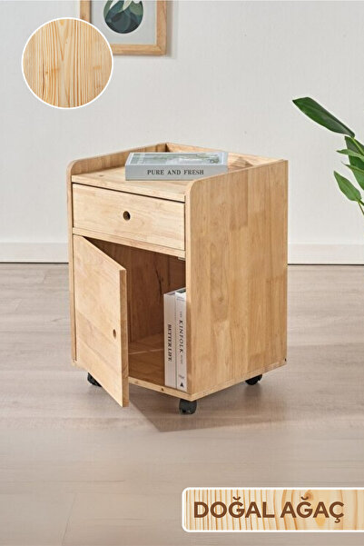 Macco Mobilya Natural Signature by Macco - Masif Kauçuk Ağacı Loft Tekerlekli...