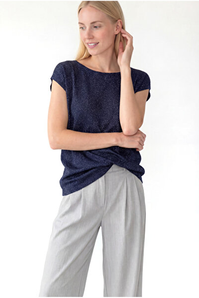 WESTMARK LONDON Μαύρο ανθρακί γυναικείο μπλουζάκι με κοντό μανίκι με λάμψη SK...