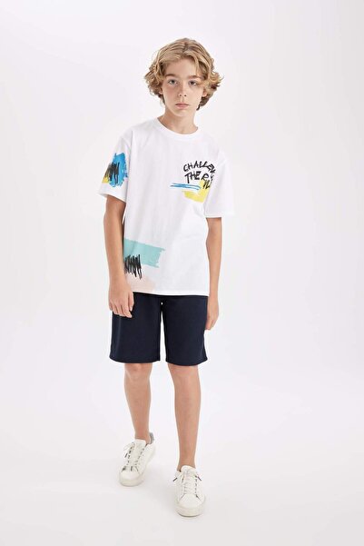DeFacto Boy's 2-Piece Set Crew Neck Printed Short Sleeve T-Shirt Shorts D1159...