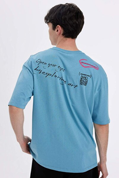 DeFacto Μπλουζάκι με κοντό μανίκι με στάμπα με φαρδύ λαιμόκοψη C4084AX24SM