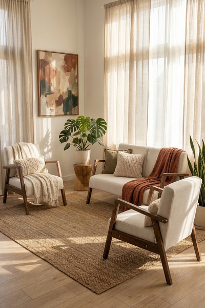 Zem Pavia Çay Seti Ceviz Ahşap, Beyaz (1Adet İkili Berjer 2 Adet Tekli Berjer...