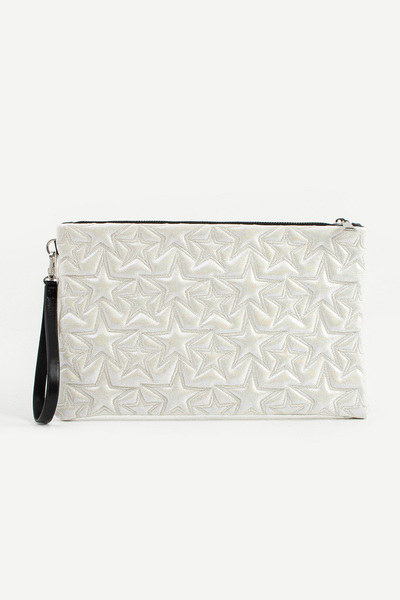 Ecrou Star Patterned White Shiny Portfolio & Clutch Bag with Removable Wrist ...
