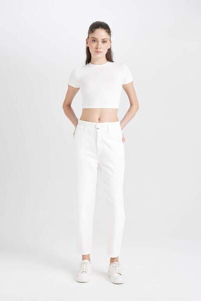 DeFacto High Waist White Jean Trousers - Paperbag C1266AX24SM