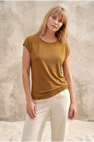 WESTMARK LONDON Gold Color Crew Neck Cotton Women's Short Sleeve T-Shirt Bett...