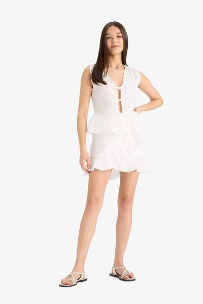 DeFacto Fusta mini de in, simplă, cu volan C8847AX24SM