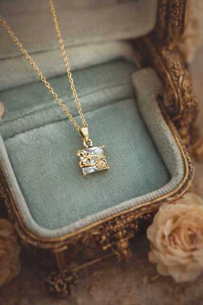 Evaa Jewelry Accessories Minimal Kare Taşlı Şık Kadın Kolye