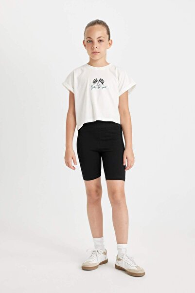 DeFacto Girls Printed Short Sleeve T-Shirts Biker Tights Set of 2 D0070A824Hs