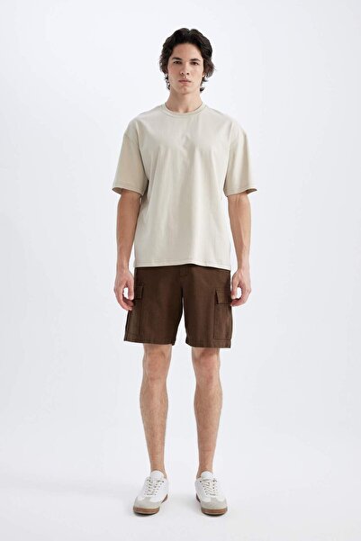 DeFacto Regular Fit Linen Look Cargo Bermuda Shorts B5676Ax24Sm