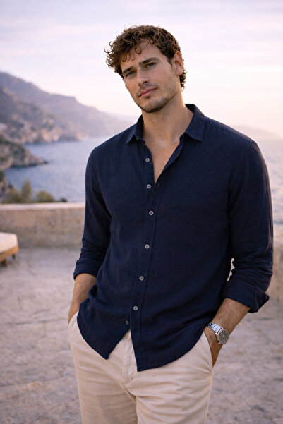 Valiberta Ανδρικό πουκάμισο με μακρύ μανίκι από ύφασμα μουσελίνας Breathable ...