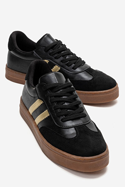 Lizy Shoes Μαύρα γυναικεία αθλητικά παπούτσια με λεπτομέρεια από σουέντ στη μύτη