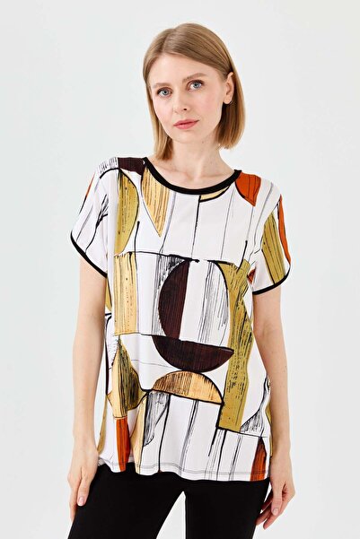 Desen Triko Γυναικείο μπλουζάκι με ριγέ μανίκια με λαιμόκοψη μαύρο