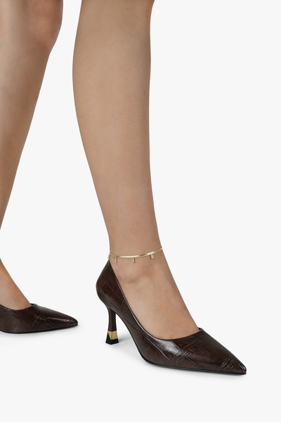 Shoeberry Stiletto de damă Gilda maro cu detalii placate cu aur crocodil